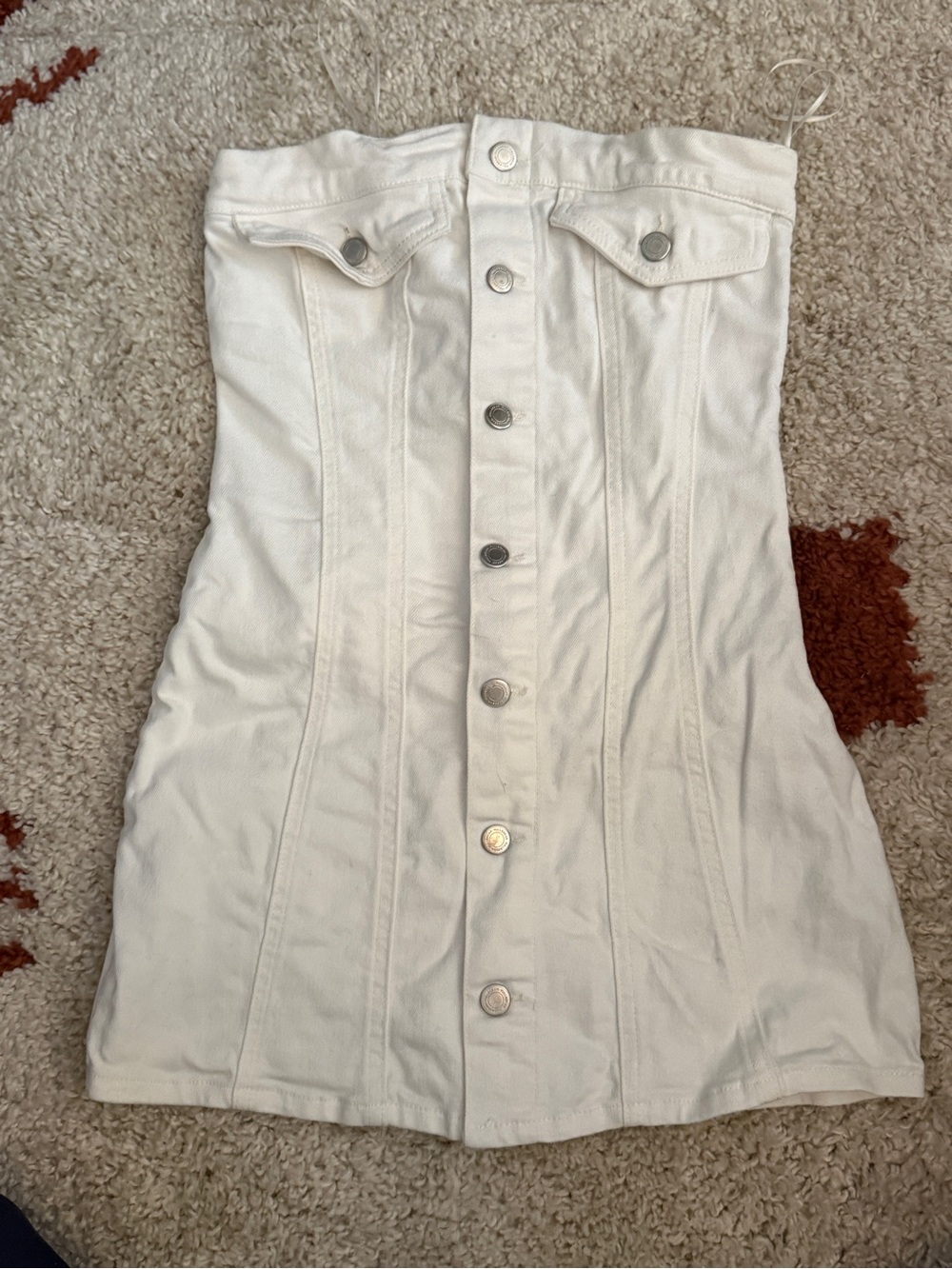 Pull&Bear White Strapless Button-Front Mini Dress